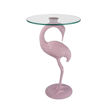 Blanche 25" Classic Mid-Century Glass Top Flamingo End Table